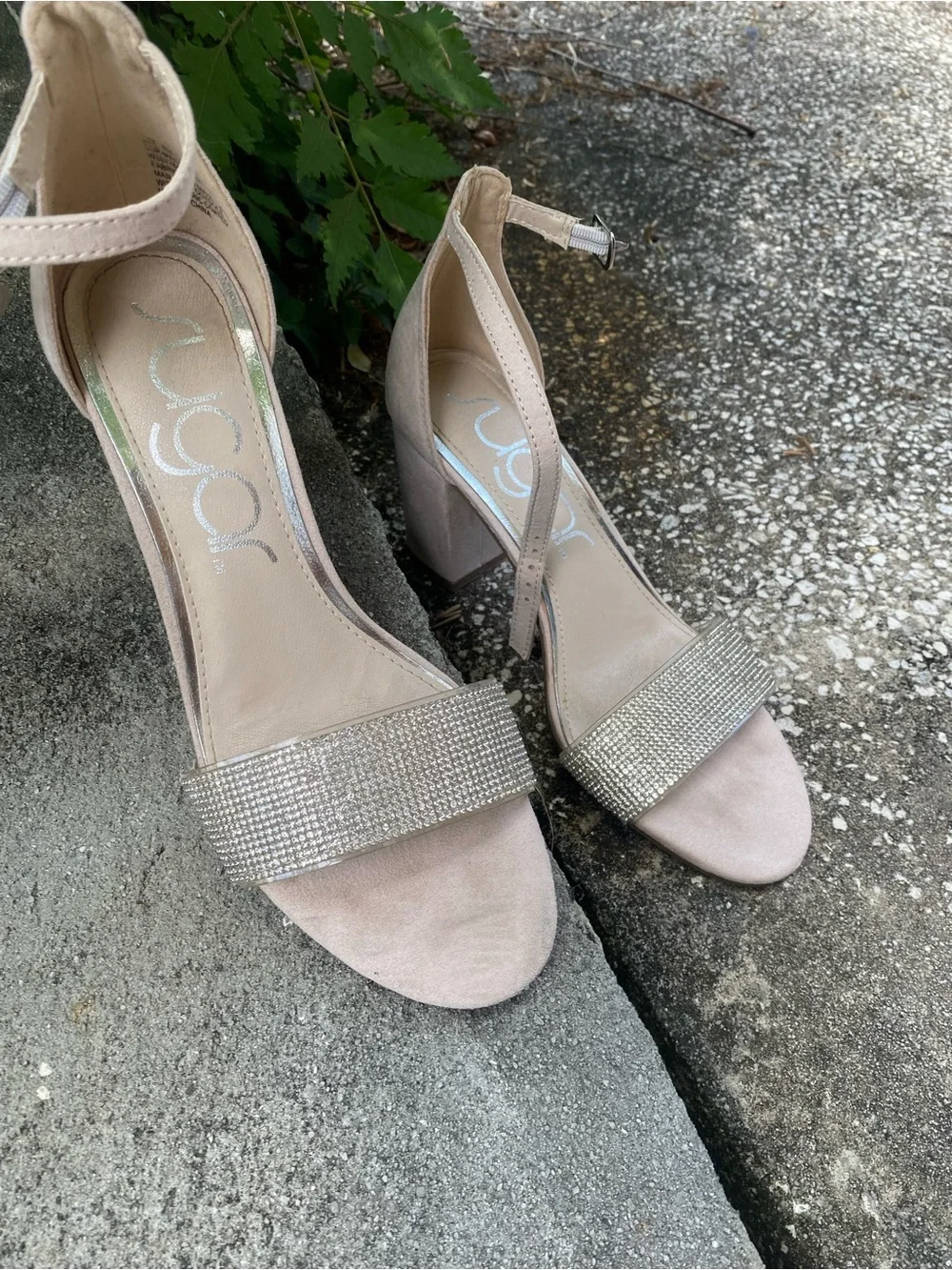 Sugar Blush Rhinestone-Embellished Ankle-Strap Block Heels